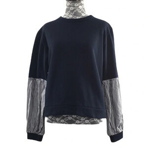 3/$20 Banana Republic Blue White Stripe Couture Sweatshirt Small Poplin Sleeve